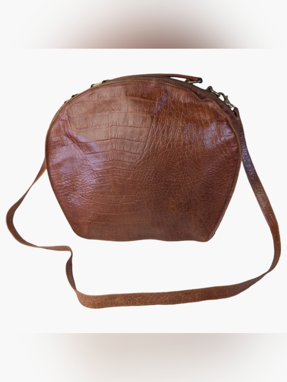 Vintage Creeds Made In Italy Croc Embossed Leather Crossbody Bag, Brown
